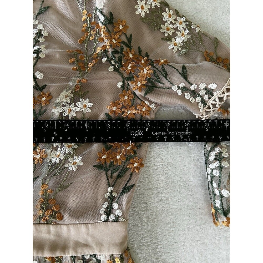 Bohme Floral Embroidered Sheer Lined Fit & Flair Midi Dress Boho Romantic Size L - Picture 10 of 12